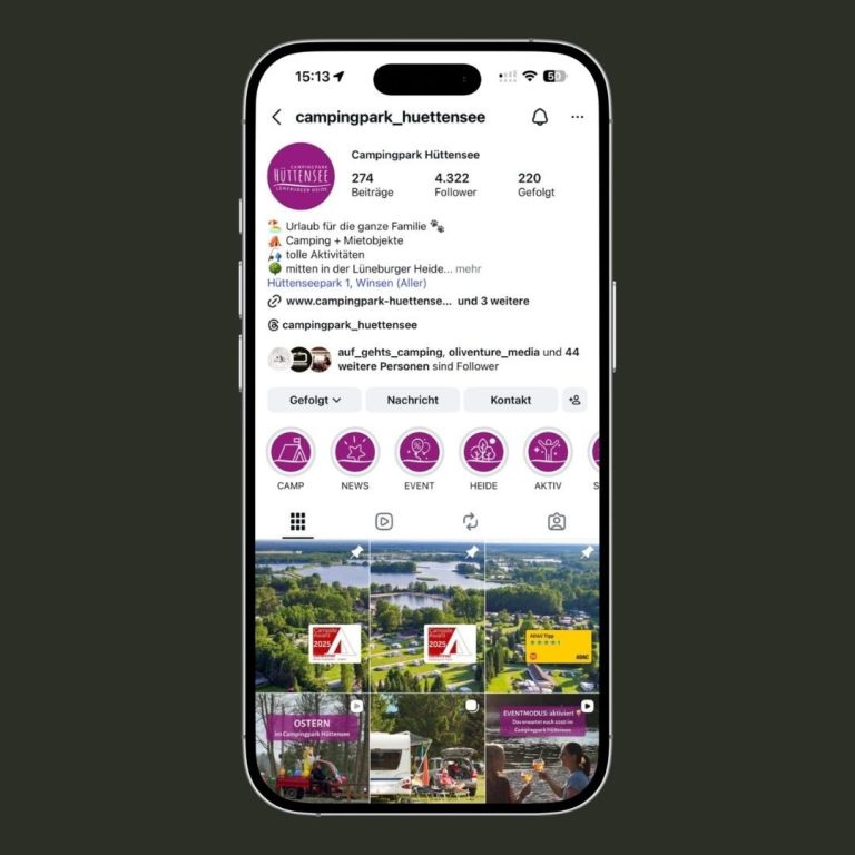 Campingpark Hüttensee Screenshot einer Instagram-Seite mit Bildern und Informationen zu einem Event.